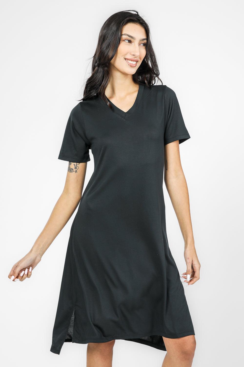 DELTA - שמלה קצרה צאוורון V לנשים בצבע שחור - MASHBIR//365