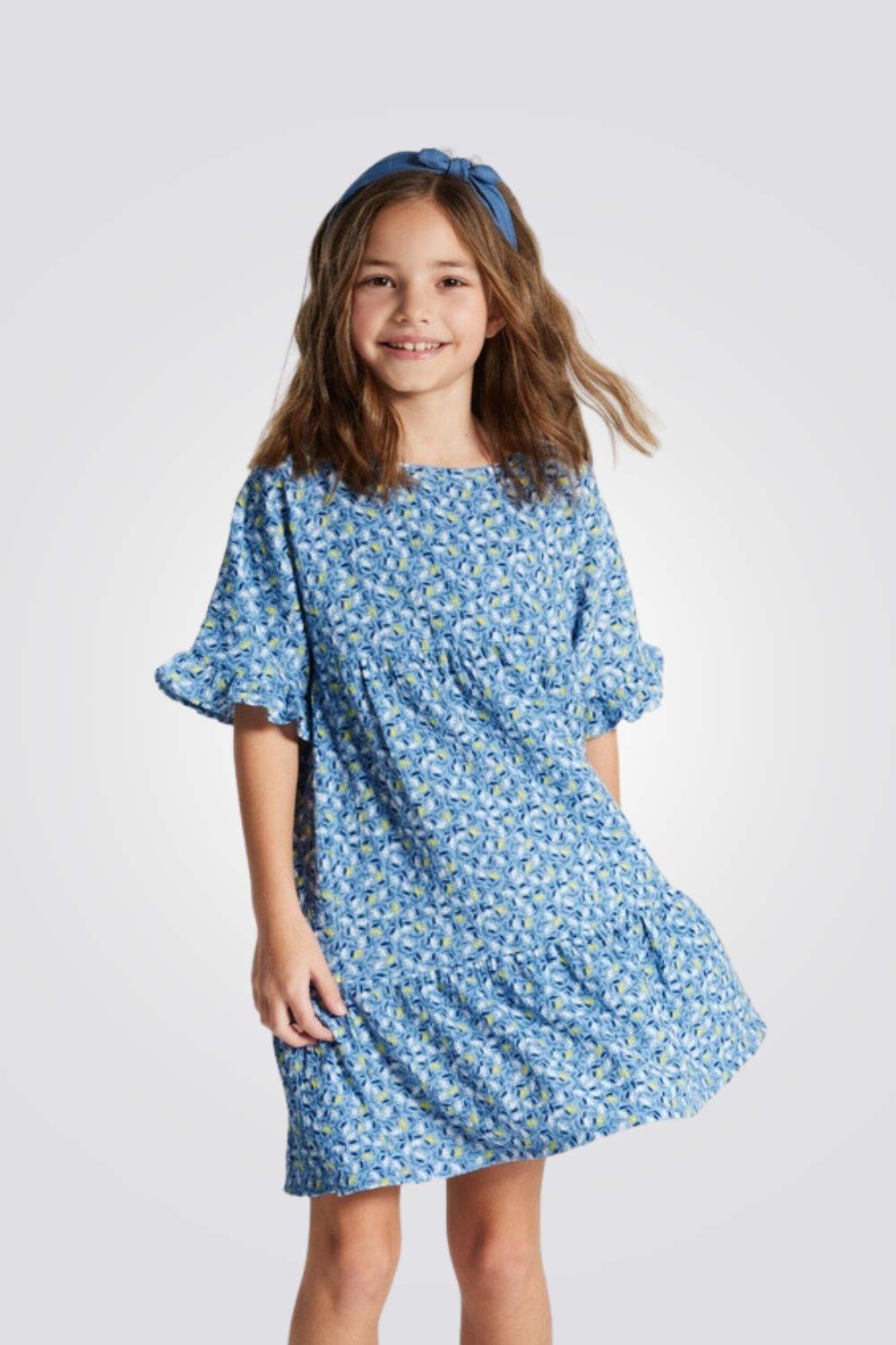 OKAIDI - שמלה מודפסת לילדות בצבע כחול - MASHBIR//365