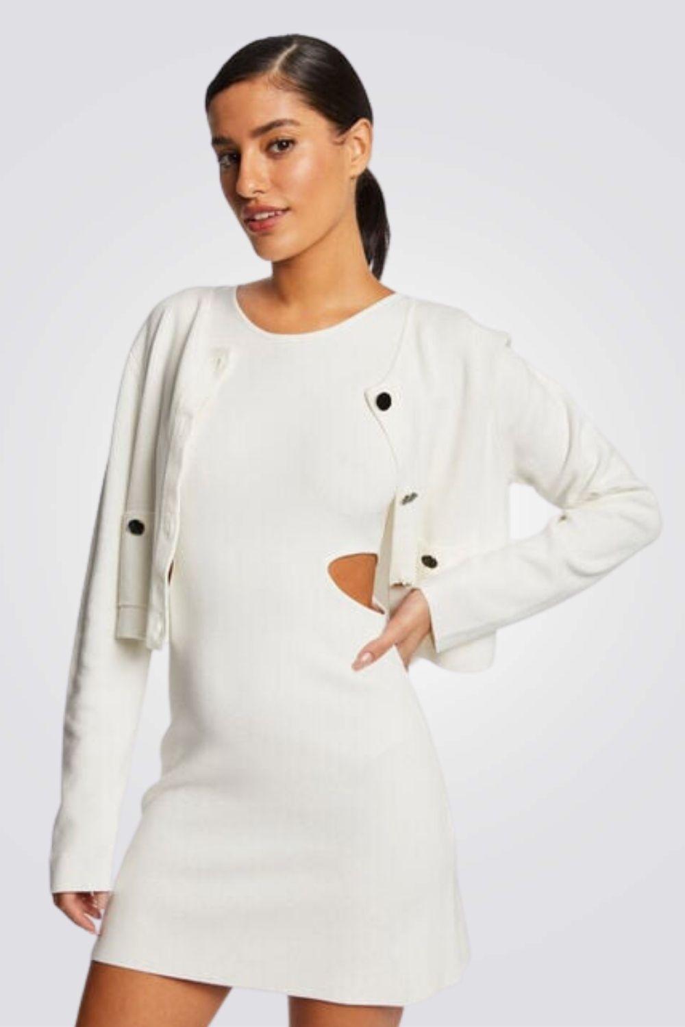 MORGAN - שמלת אפקט סריג בצבע OFF WHITE - MASHBIR//365