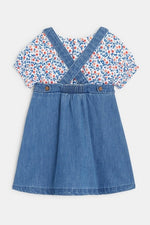 OBAIBI - שמלת אוברול ג'ינס לתינוקות וחולצת טריקו פרחונית כחולה - MASHBIR//365