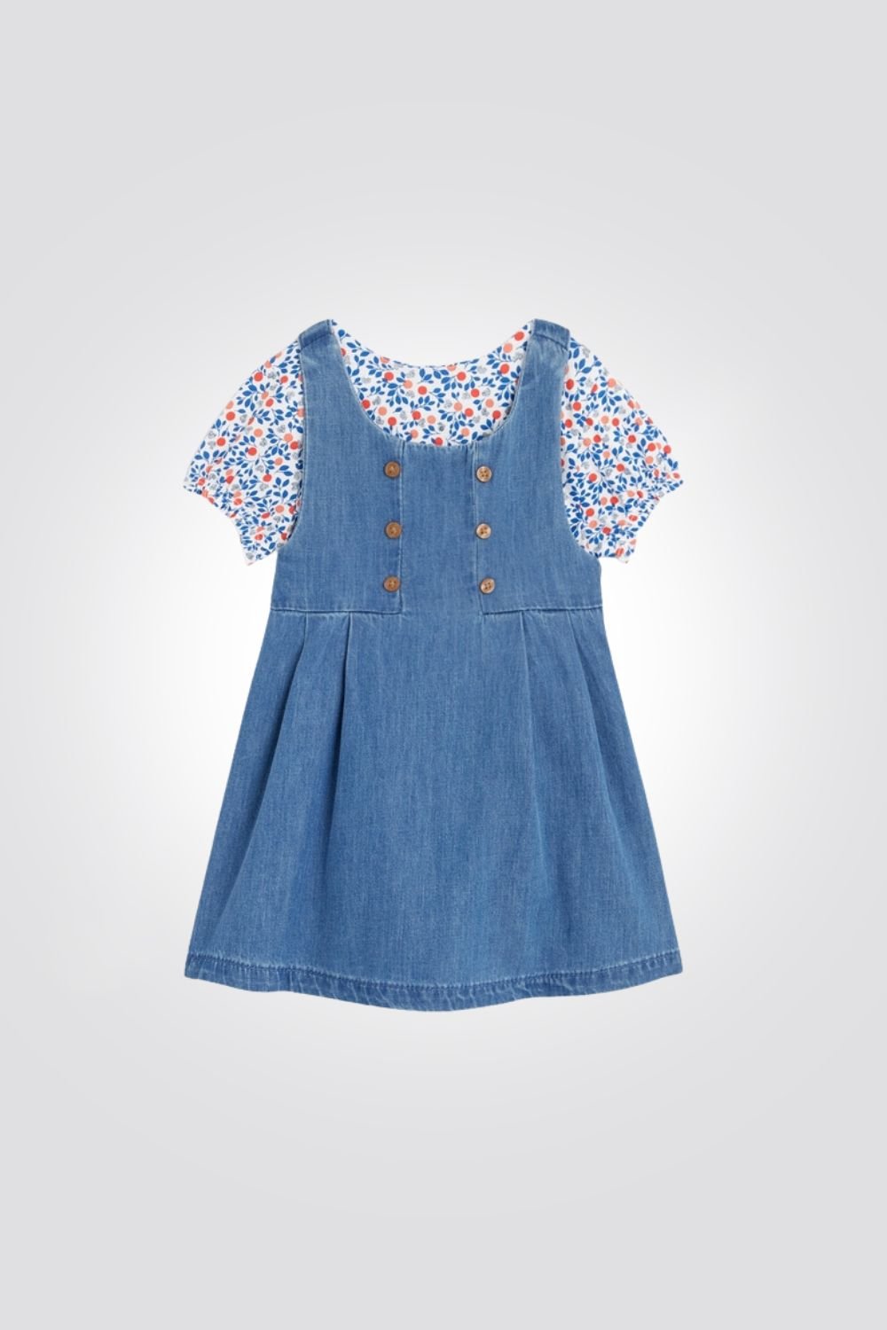 OBAIBI - שמלת אוברול ג'ינס לתינוקות וחולצת טריקו פרחונית כחולה - MASHBIR//365