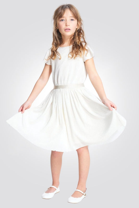 OKAIDI - שמלת ילדות חגיגית אריגת ריבס מבריקה בזהב - MASHBIR//365