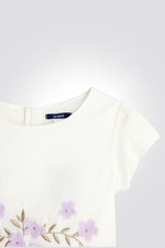 OKAIDI - שמלת ילדות חגיגית לבן עם ריקמת פרחים עם טול סגול בהיר - MASHBIR//365