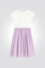 OKAIDI - שמלת ילדות חגיגית לבן עם ריקמת פרחים עם טול סגול בהיר - MASHBIR//365