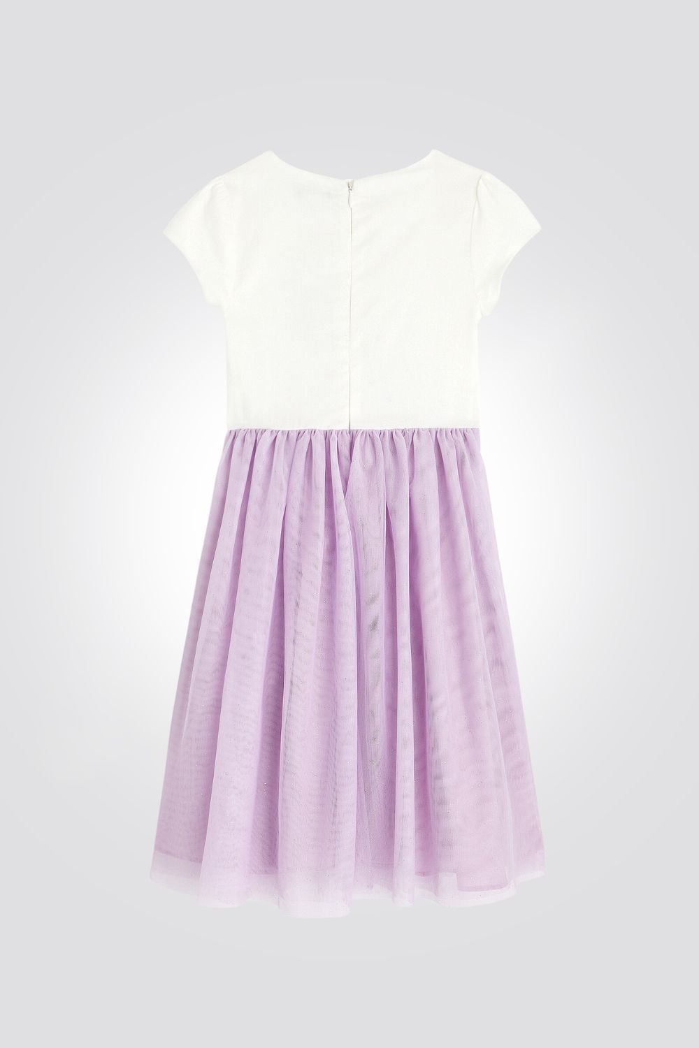 OKAIDI - שמלת ילדות חגיגית לבן עם ריקמת פרחים עם טול סגול בהיר - MASHBIR//365