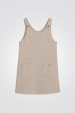 OKAIDI - שמלת ילדות סארפן שיבוץ חום קאמל שמנת - MASHBIR//365