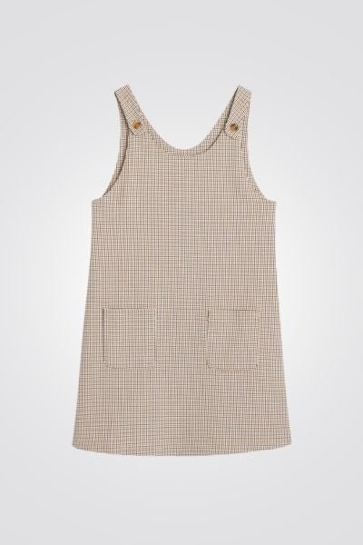 OKAIDI - שמלת ילדות סארפן שיבוץ חום קאמל שמנת - MASHBIR//365