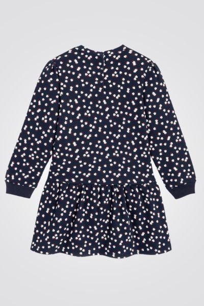 OKAIDI - שמלת ילדות שרוול ארוך הדפס פרחים לבנים על כחול - MASHBIR//365