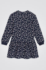 OKAIDI - שמלת ילדות שרוול ארוך הדפס פרחים לבנים על כחול - MASHBIR//365