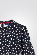 OKAIDI - שמלת ילדות שרוול ארוך הדפס פרחים לבנים על כחול - MASHBIR//365