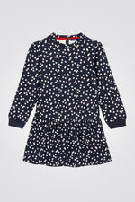 OKAIDI - שמלת ילדות שרוול ארוך הדפס פרחים לבנים על כחול - MASHBIR//365