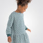 OKAIDI - שמלת ילדות שרוול ארוך הדפס ציפורים לבנות על ירוק אקווה - MASHBIR//365 - 2