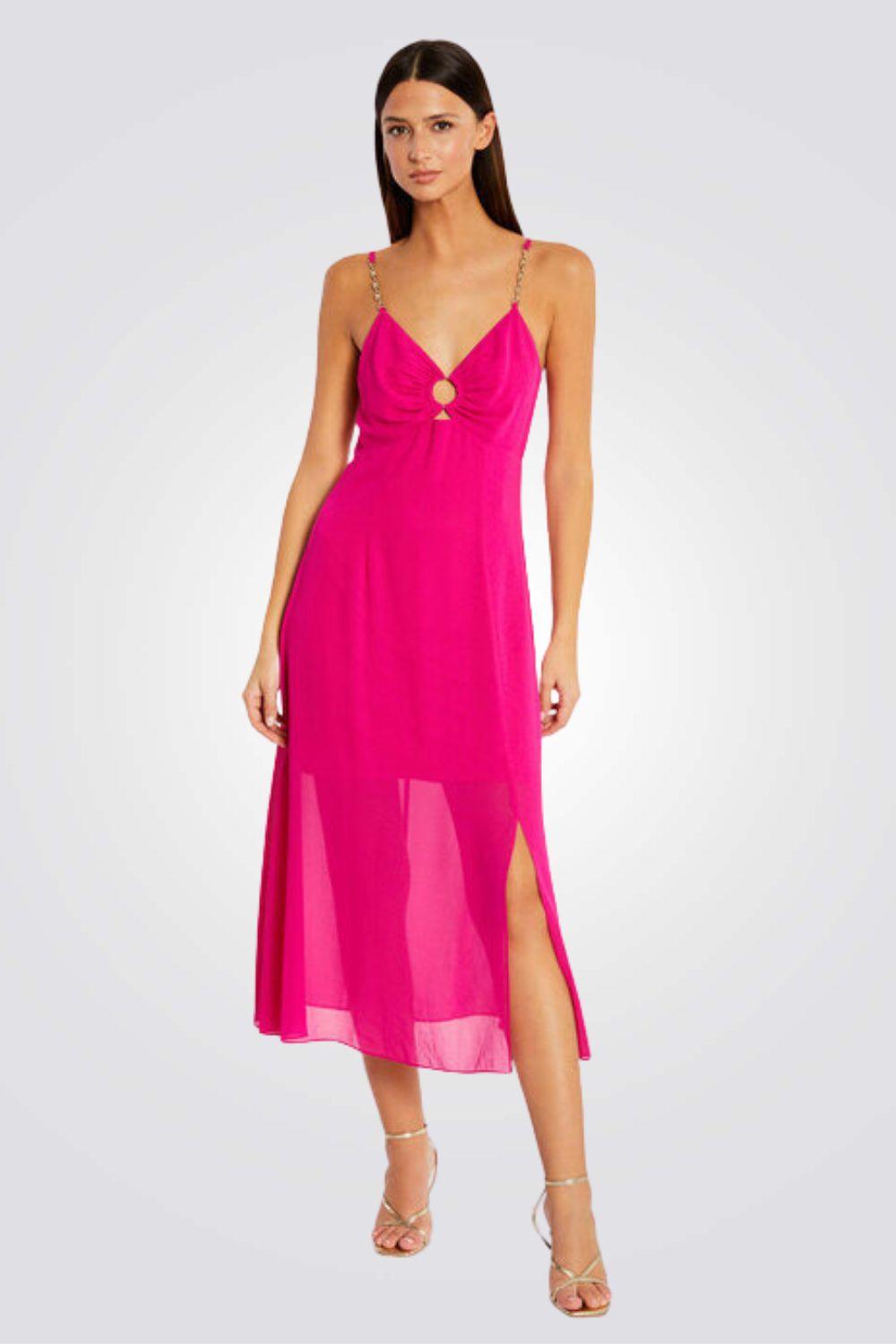 MORGAN - שמלת מידי עם רצועת שרשרת בצבע ורוד - MASHBIR//365