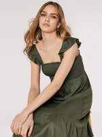 APRICOT - שמלת מידי עם רצועות מסולסלות בצבע ירוק זית - MASHBIR//365