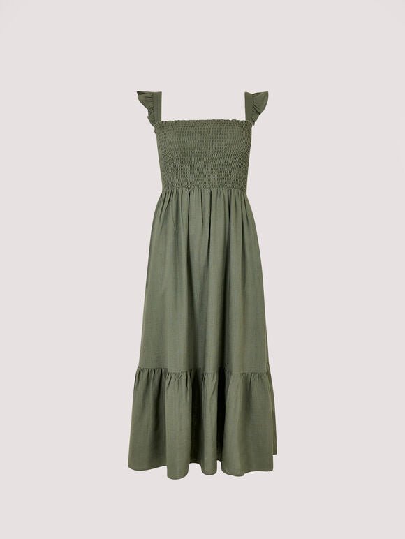 APRICOT - שמלת מידי עם רצועות מסולסלות בצבע ירוק זית - MASHBIR//365