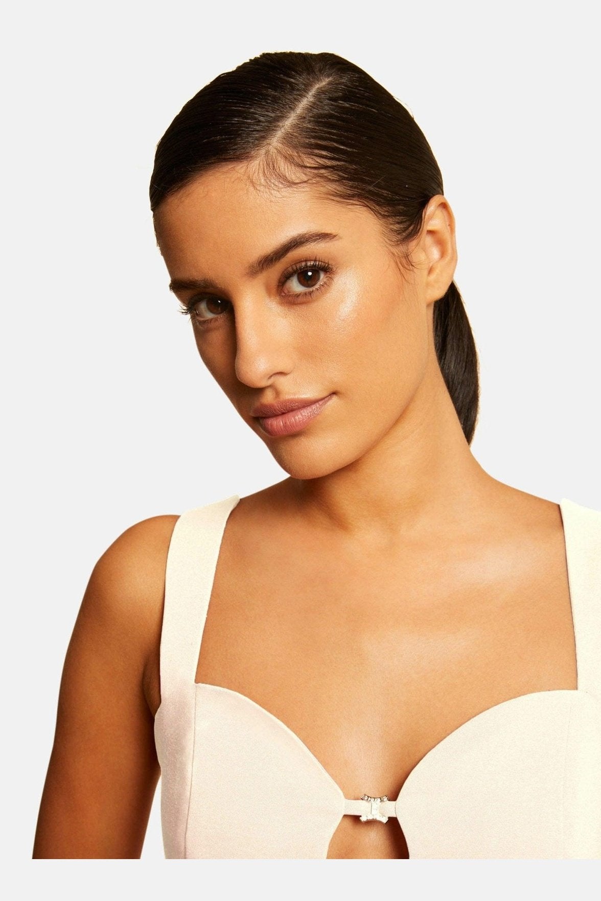 MORGAN - שמלת מיני עם צווארון חזה בצבע בז' - MASHBIR//365