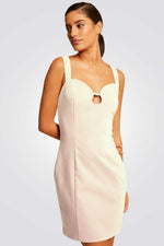 MORGAN - שמלת מיני עם צווארון חזה בצבע בז' - MASHBIR//365