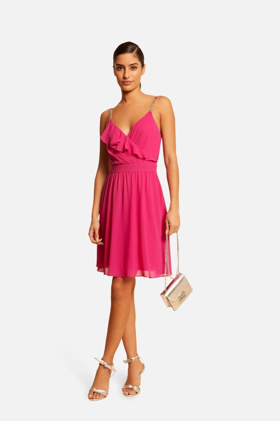 MORGAN - שמלת מיני מעטפת בצבע ורוד - MASHBIR//365