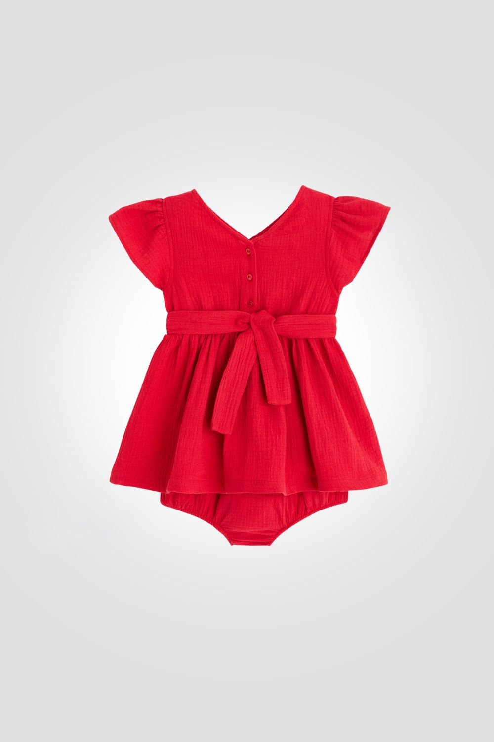 OBAIBI - שמלת תינוקות אלגנטית שרוול קצר פליסה באדום - MASHBIR//365