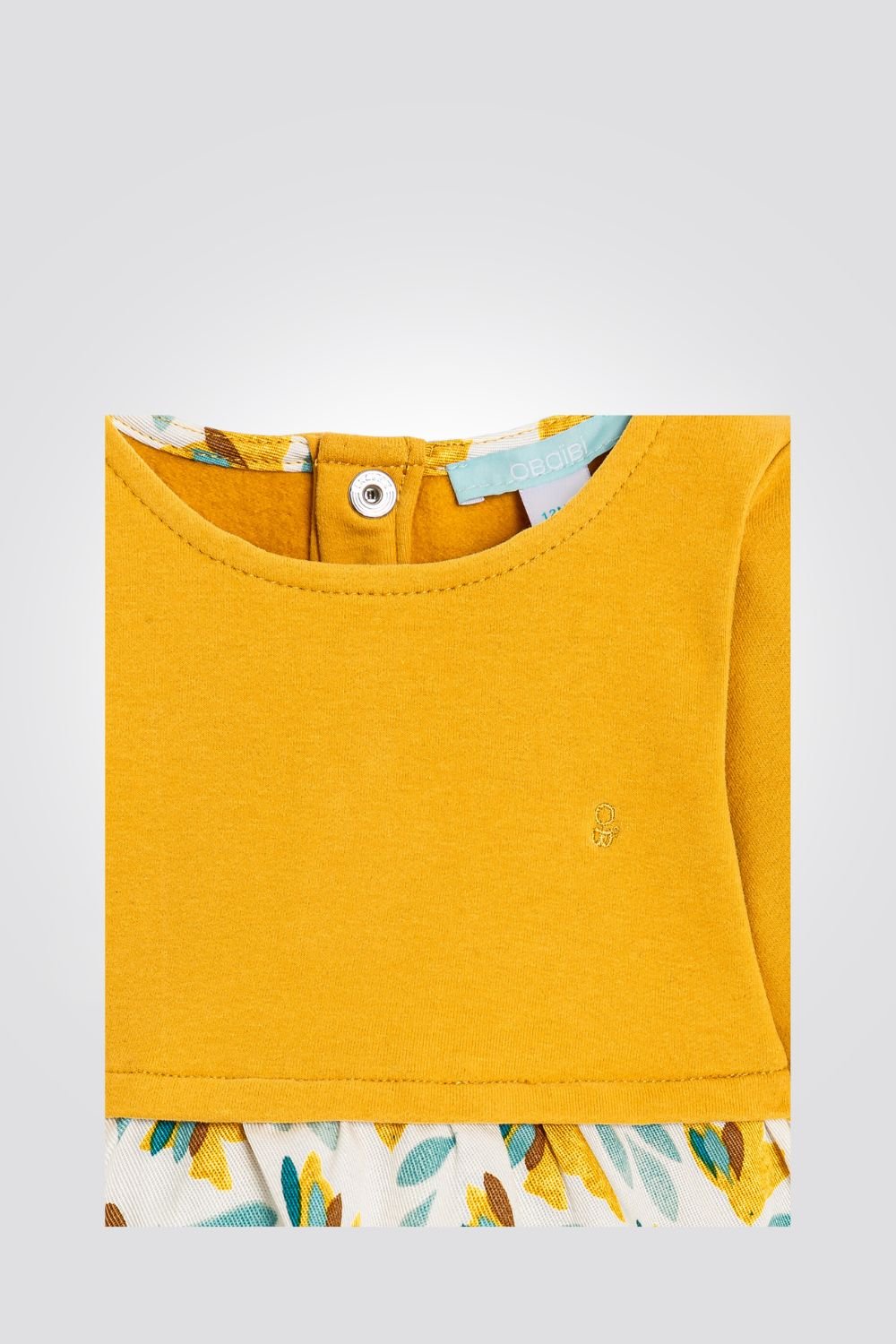 OBAIBI - שמלת תינוקות בשילוב פוטר צהוב חלק והדפס ציפורים צהובות על לבן - MASHBIR//365