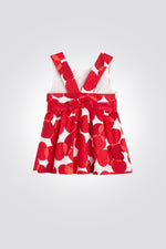 OBAIBI - שמלת תינוקות סארפן הדפס פרחים גדולים אדום לבן - MASHBIR//365