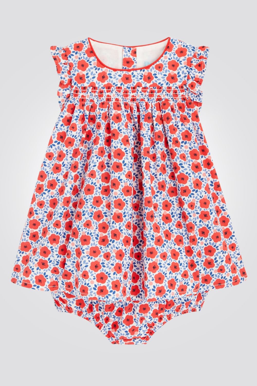 OBAIBI - שמלת תינוקות שרוול קצר הדפס פרחים אדומים על רקע תכלת - MASHBIR//365