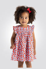 OBAIBI - שמלת תינוקות שרוול קצר הדפס פרחים אדומים על רקע תכלת - MASHBIR//365