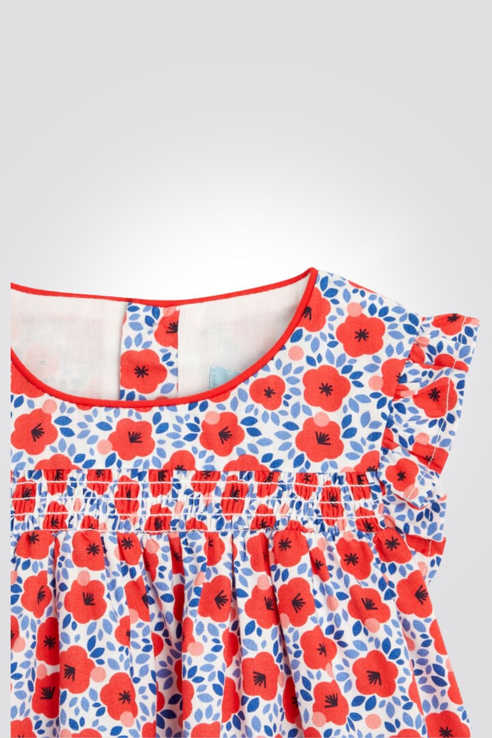 OBAIBI - שמלת תינוקות שרוול קצר הדפס פרחים אדומים על רקע תכלת - MASHBIR//365