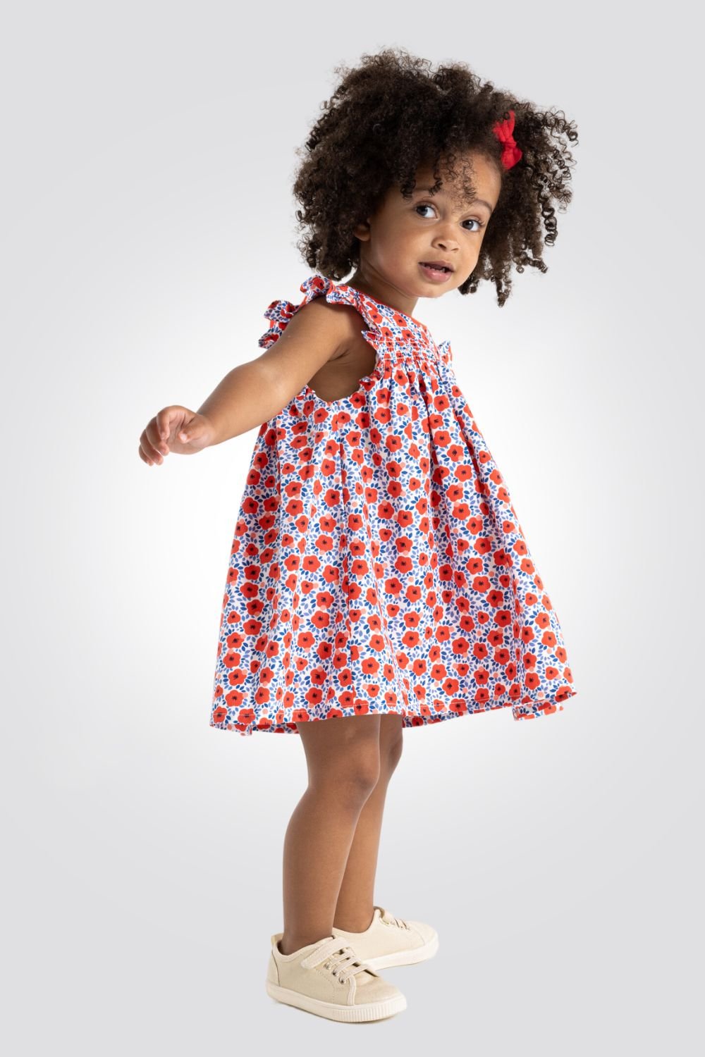 OBAIBI - שמלת תינוקות שרוול קצר הדפס פרחים אדומים על רקע תכלת - MASHBIR//365