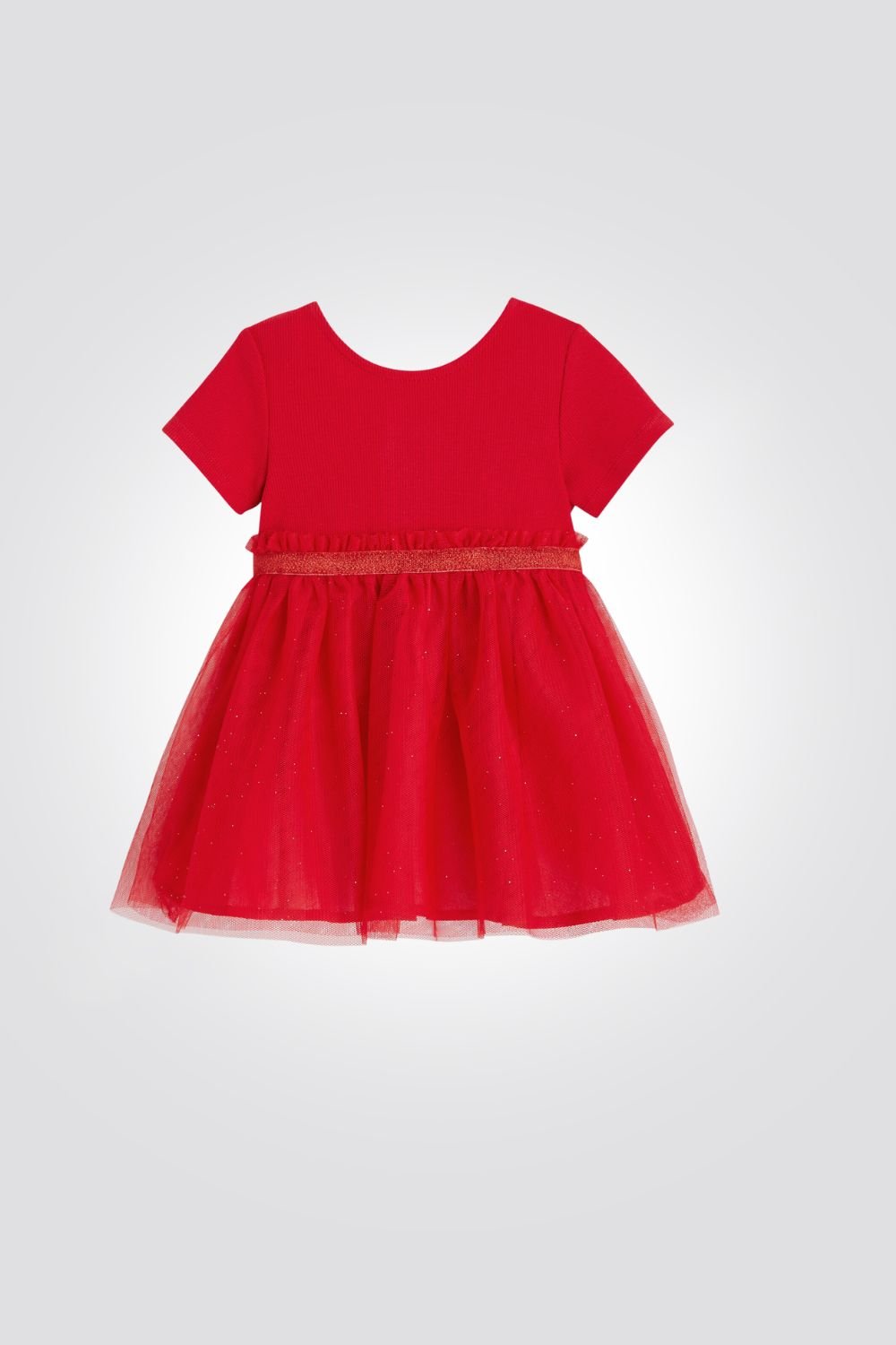 OBAIBI - שמלת תינוקות שרוול קצר ריבס עם חצאית טול באדום - MASHBIR//365