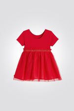 OBAIBI - שמלת תינוקות שרוול קצר ריבס עם חצאית טול באדום - MASHBIR//365