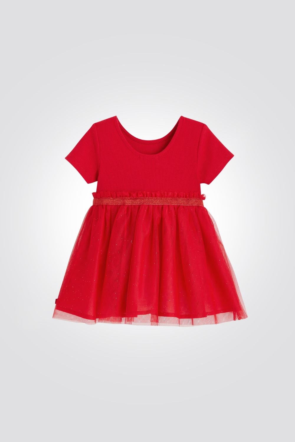 OBAIBI - שמלת תינוקות שרוול קצר ריבס עם חצאית טול באדום - MASHBIR//365