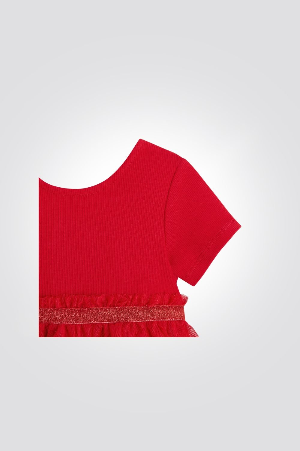 OBAIBI - שמלת תינוקות שרוול קצר ריבס עם חצאית טול באדום - MASHBIR//365