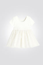 OBAIBI - שמלת תינוקות שרוול קצר ריבס עם חצאית טול בלבן - MASHBIR//365