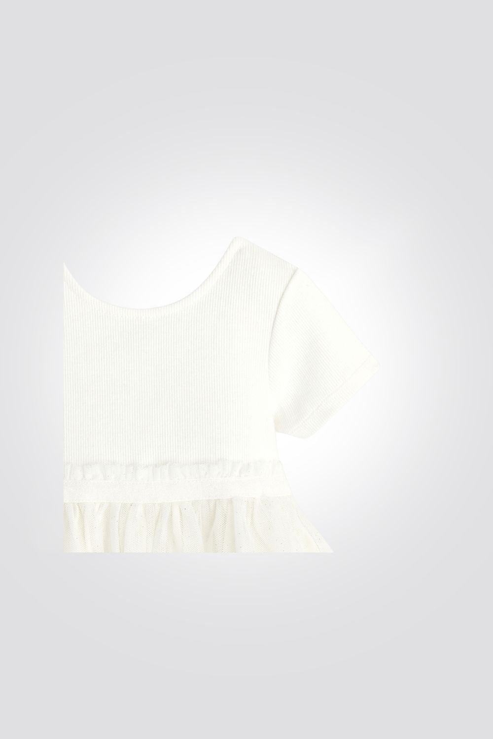 OBAIBI - שמלת תינוקות שרוול קצר ריבס עם חצאית טול בלבן - MASHBIR//365