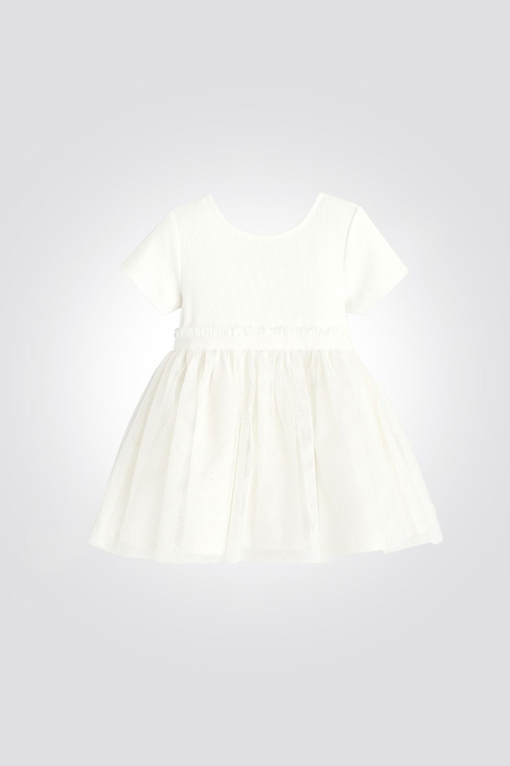 OBAIBI - שמלת תינוקות שרוול קצר ריבס עם חצאית טול בלבן - MASHBIR//365
