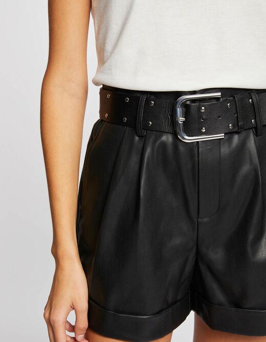 מכנסיים קצרים עם חגורת קשירה בצבע שחור - MASHBIR//365