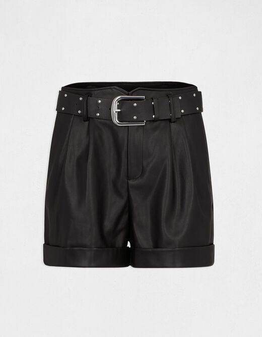 מכנסיים קצרים עם חגורת קשירה בצבע שחור - MASHBIR//365