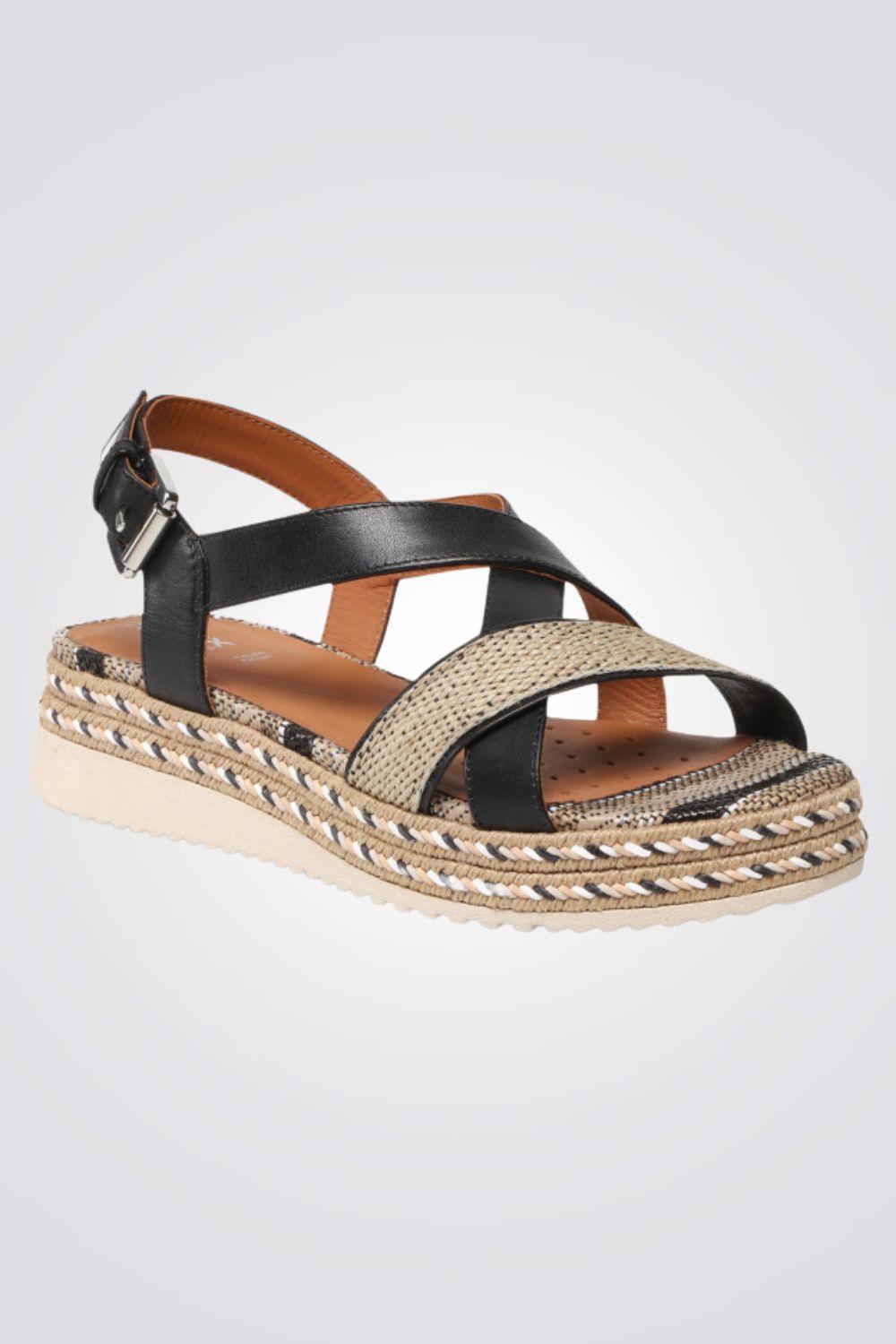 GEOX - סנדל לנשים SMO.LEA+WOV.TEXT בצבע שחור - MASHBIR//365