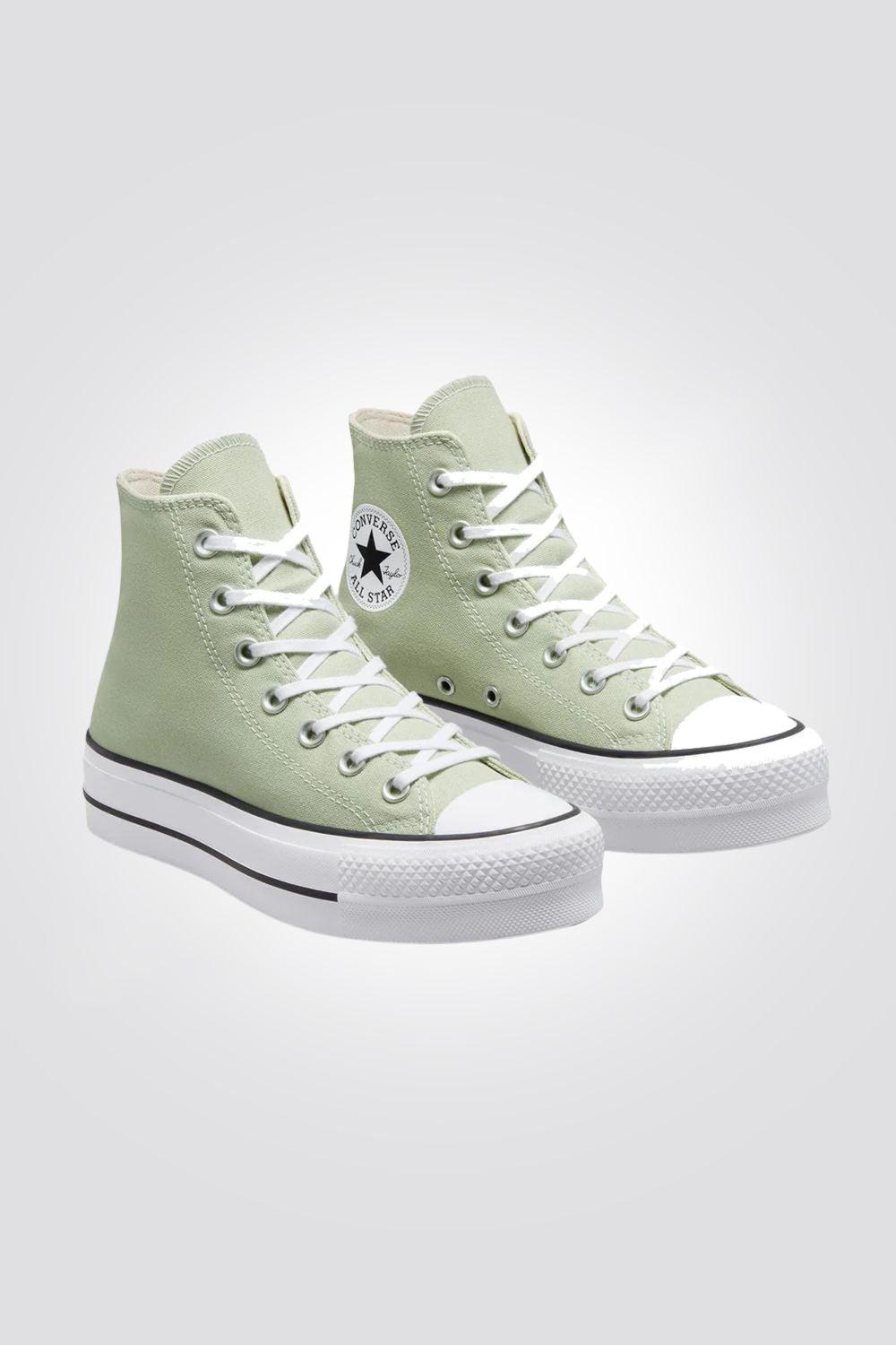 CONVERSE - סניקרס פלטפורמה קנבס גבוהות לנשים CHUCK TAYLOR ALL STAR HIGH LIFT בצבע מנטה - MASHBIR//365