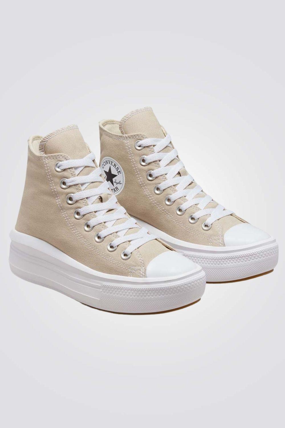 CONVERSE - סניקרס פלטפורמה קנבס גבוהות לנשים CHUCK TAYLOR ALL STAR MOVE בצבע בז' - MASHBIR//365