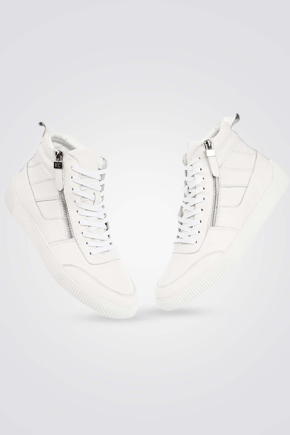 KENNETH COLE - סניקרס LETHEAR גבוה בצבע לבן - MASHBIR//365