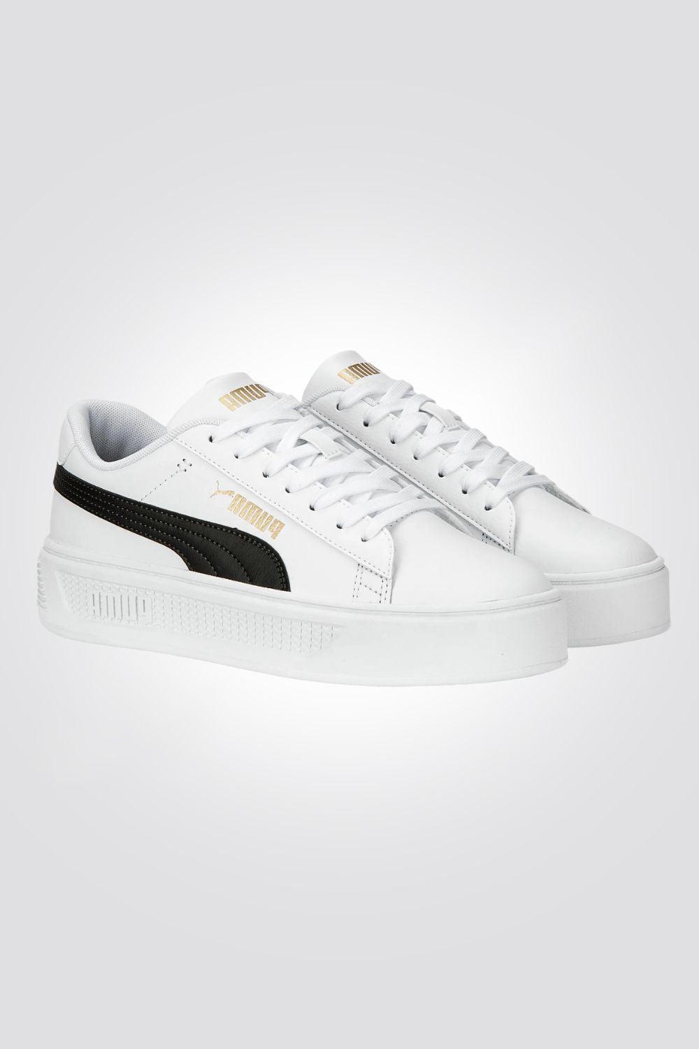 PUMA - סניקרס לנשים Smash Platform v3 בצבע לבן ושחור - MASHBIR//365