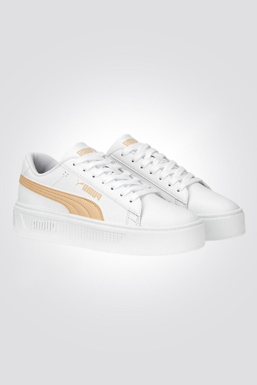 PUMA - סניקרס לנשים Smash Platform v3 בצבע לבן וכתום - MASHBIR//365