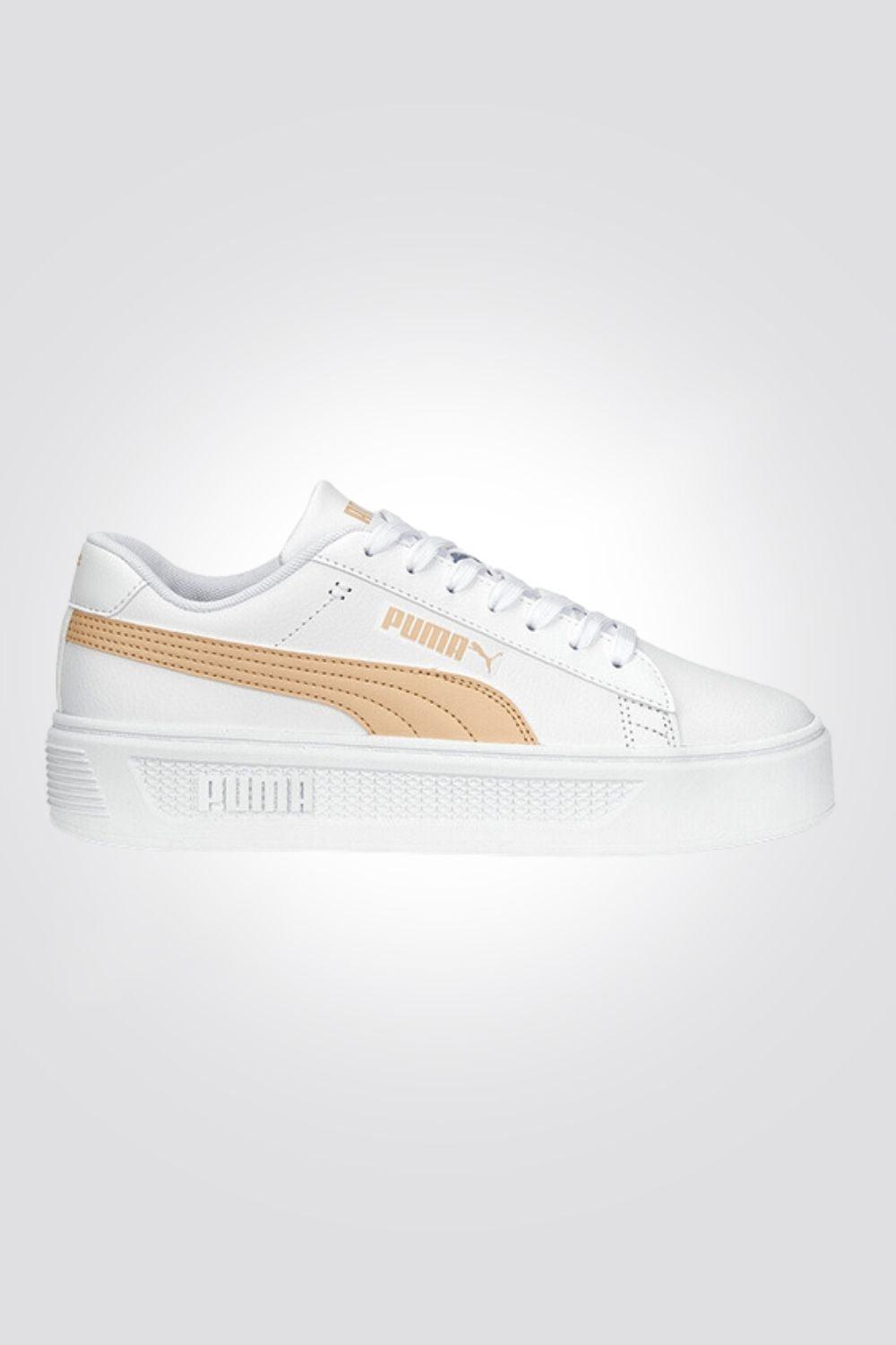 PUMA - סניקרס לנשים Smash Platform v3 בצבע לבן וכתום - MASHBIR//365