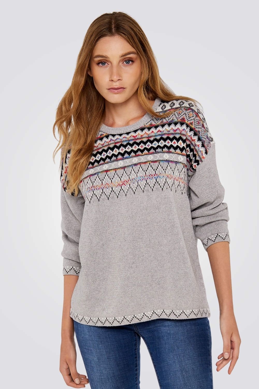 APRICOT - סריג אפור עם עיטורים צבעוניים - MASHBIR//365