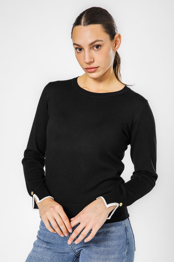 סריג קלאסי עם מפתח עגול לנשים  | קנת קול