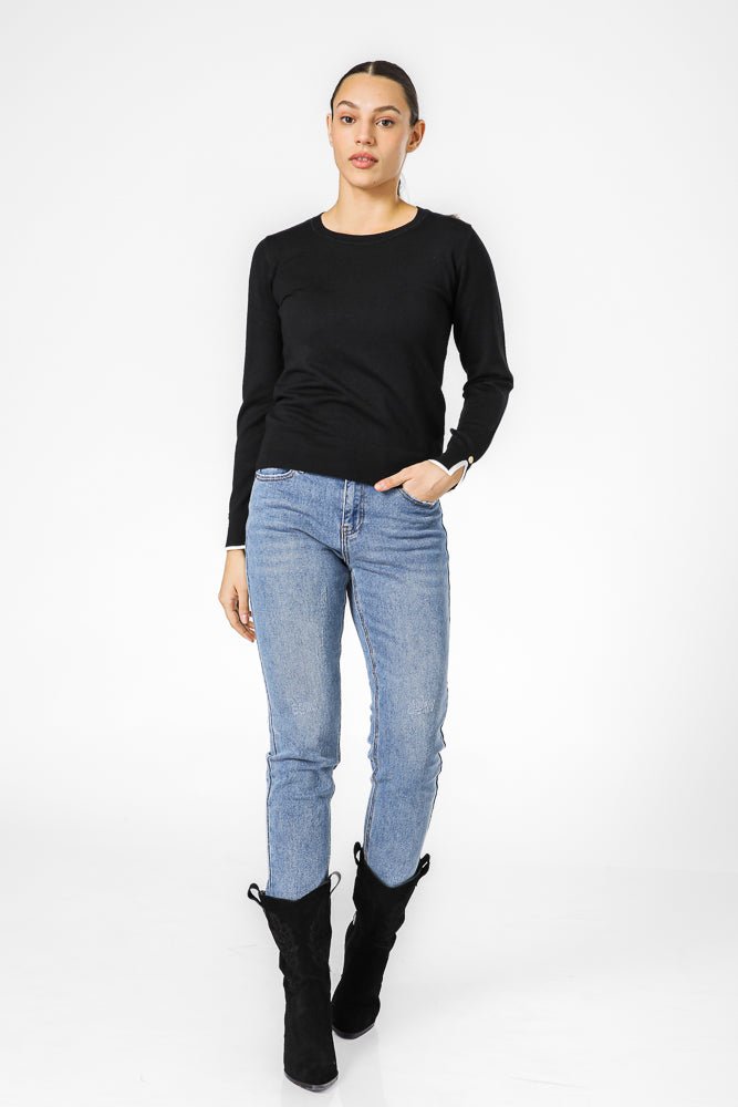 סריג קלאסי עם מפתח עגול לנשים  | קנת קול