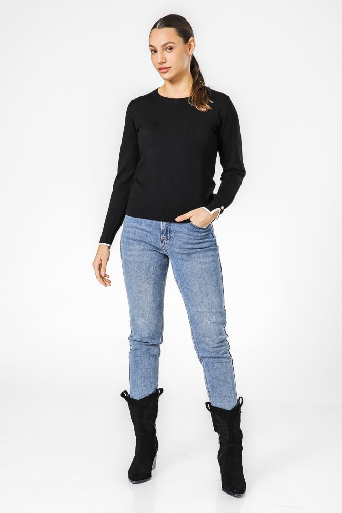 סריג קלאסי עם מפתח עגול לנשים  | קנת קול