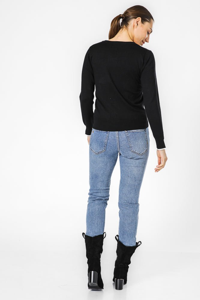 סריג קלאסי עם מפתח עגול לנשים  | קנת קול